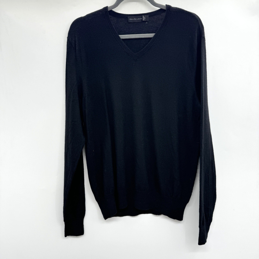 Ralph Lauren Black Label 100% Cashmere V-Neck Sweater Womens XL Black Old Money